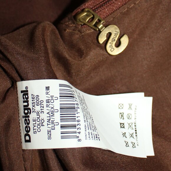 Desigual Chocolate Vegan Leather tote lined bag with Logo 16" x 17" w x 5" - Picture 5 of 8